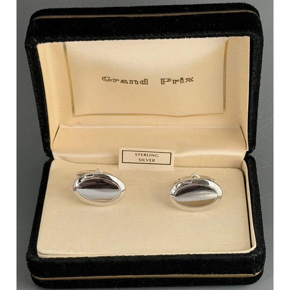 Vintage Swank Sterling Silver Cufflinks Rhodium Modernist Signed Original Box